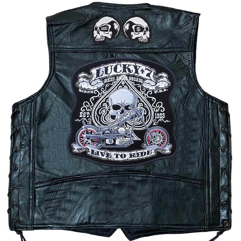Binding Vest Leather Vest Men's Motorcycle Shoulder Four Season Cycling Clip Classic Embroidered Badge 11 Pieces of Elastic Bands Are Tied.