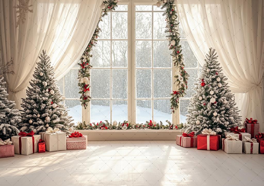 Christmas Home Decoration Background Xmas Tree Toy Gift Winter Window Family Kids Party Christmas Photography Backdrop