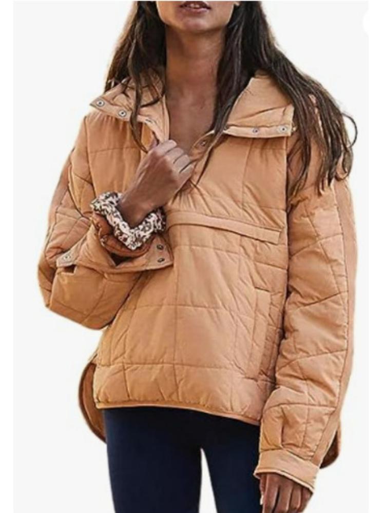 

Women s Quilted Hooded Puffer Jacket with Stand Collar, Zipper Pocket, Raglan Sleeves In Dark Green, Beige, Purple, Light Blue, Black M хакі