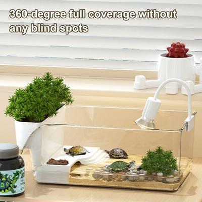 Turtle Tank with Basking Platform Small Plastic Clear Aquarium Tank Desktop Micro Terrarium Habitat for Turtles Crayfish Crab Lizardt