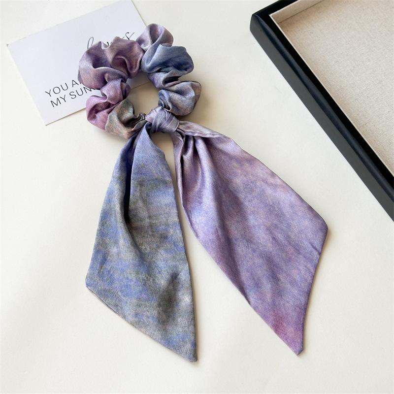 New Style Artistic Oil Painting Ribbon Hairband for Women, Elegant Design, Low Ponytail Elastic Hairstring