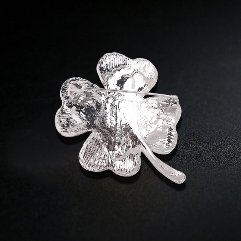 Four-leaf Clover for Rhinestone Brooch Elegant Silver Crystal for Rhinestone Enamel Brooch Pins Gift for Women Vintage G