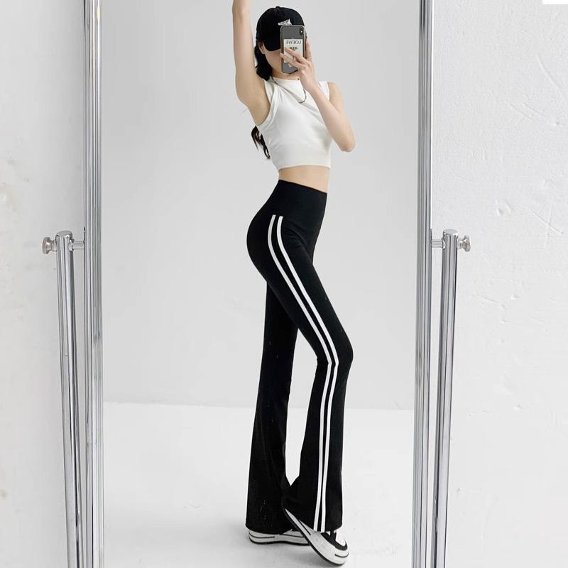 High Waist Flare Yoga Pants with Side Stripe for Women - Plus Size, Autumn/Winter Wear