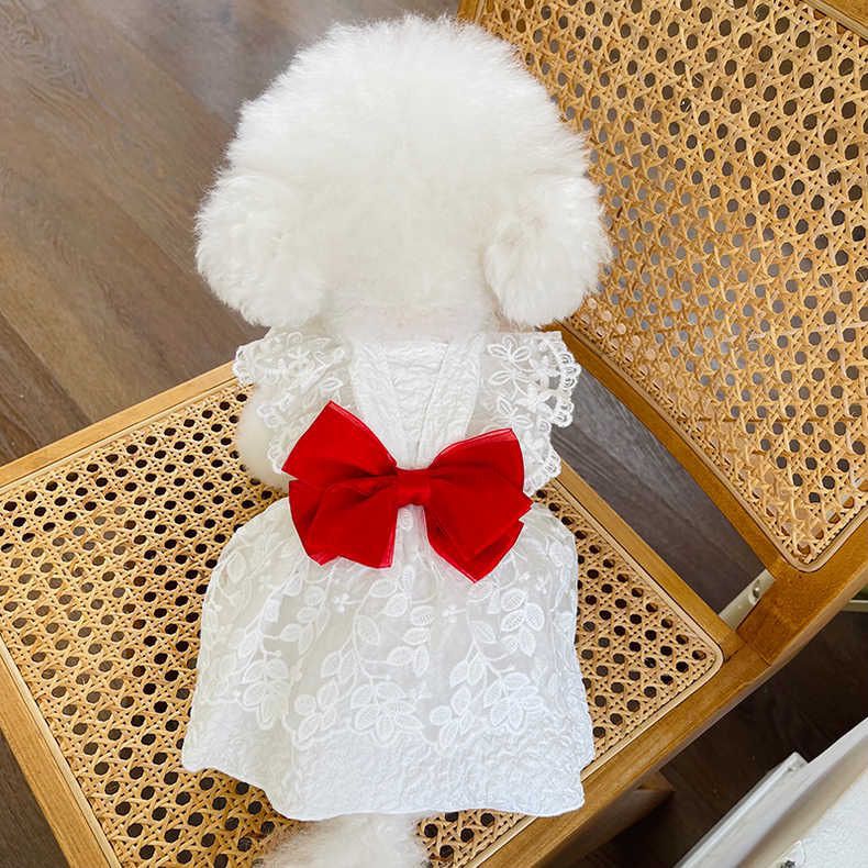 Pet Clothes Spring Summer New Wedding Dress Bow Lace Gown Teddy Bichon Dog Cat