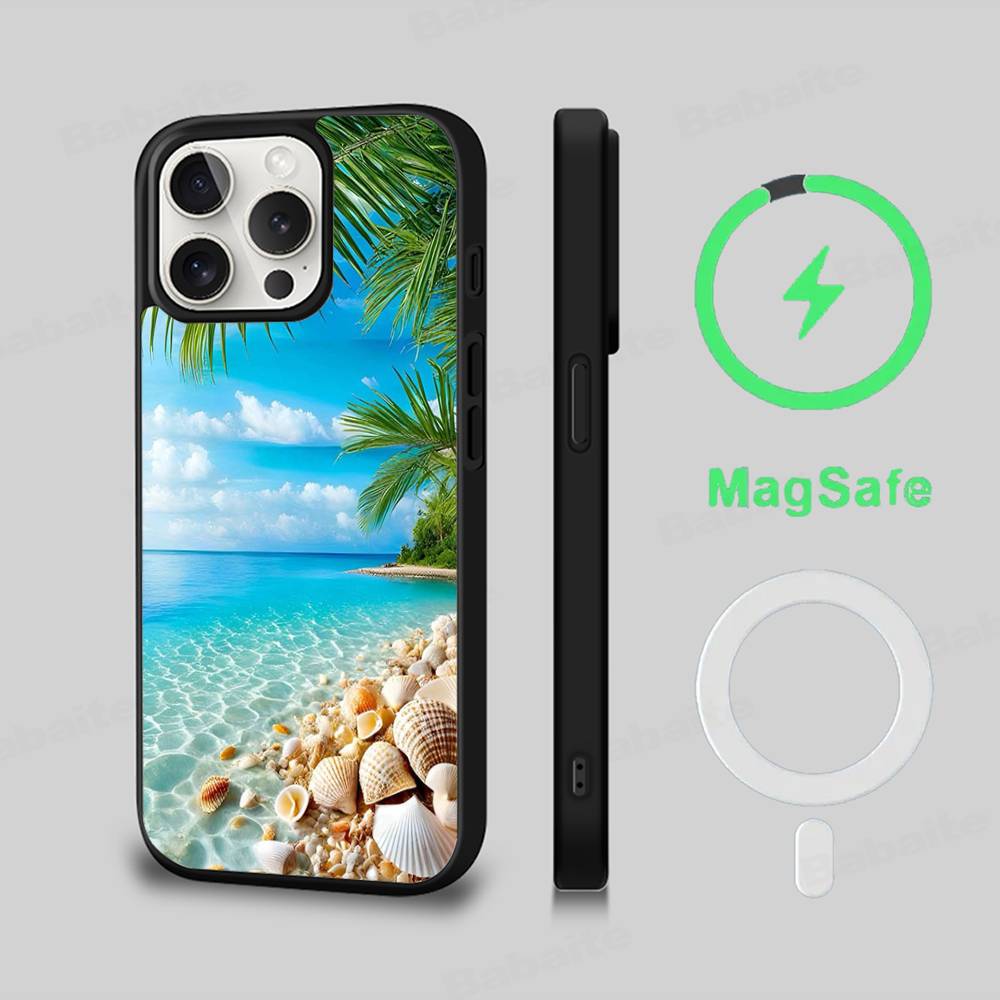 Sea Tropical Palm Trees Beach Phone Case Magnetic Case For iPhone 17 16 15 14 13 12 11 For Magsafe Wireless Charge Cover