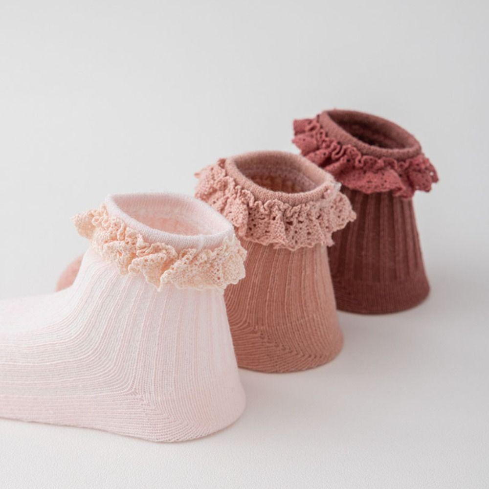 5Pairs Non-slip Kids Tube Sock Lace Toddle Walking Socks Sweet Baby Ruffle Socks  First Walkers