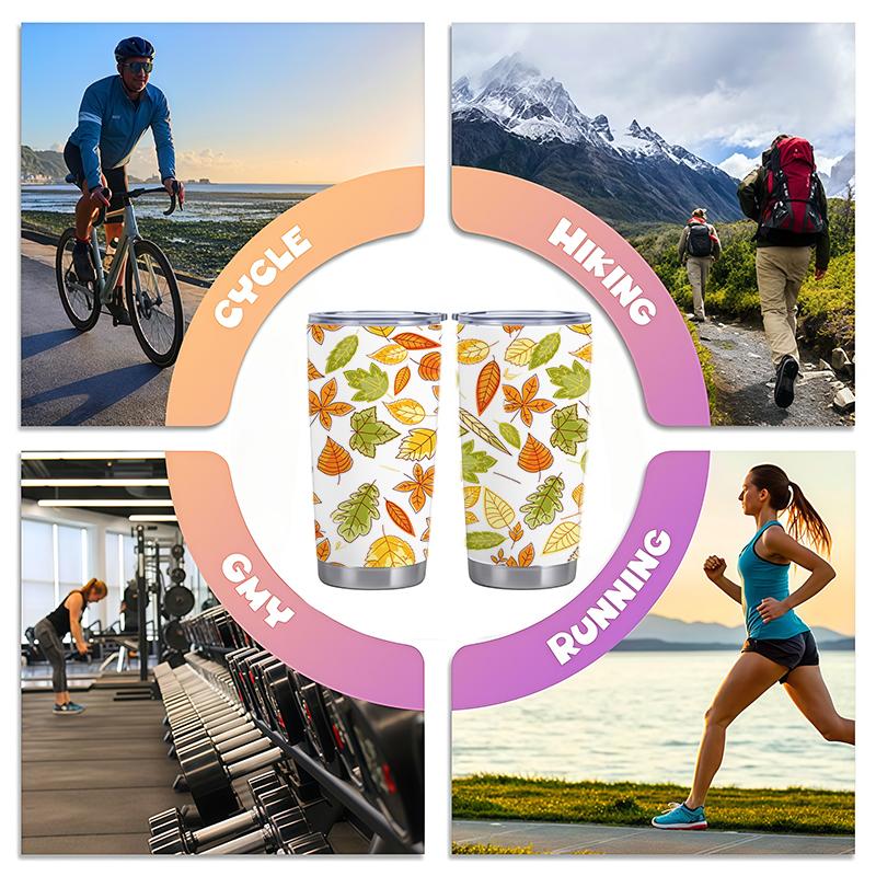 Car Tumbler 591ml Autumn Maple Leaf Elements Straw Cup Straight Tumbler 20oz Car Straw Cup Insulated Travel Cup Portable Tumbler