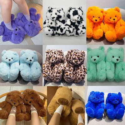 Chinelos internos engraçados femininos inverno manter aquecido sapatos masculinos ursinho antiderrapante chinelos macios