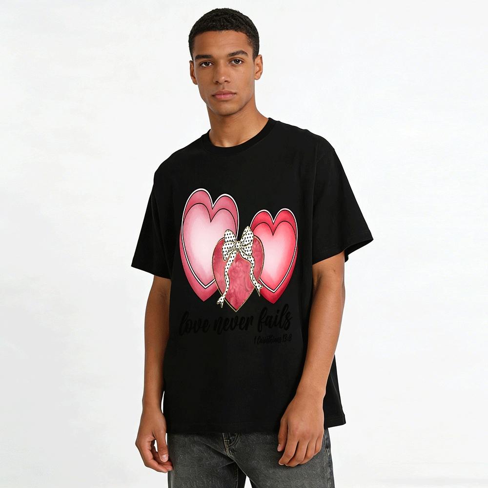 Love Never Fails 1 Corinthians 13:8 Heart Box Print Top Pure cotton T-shirt