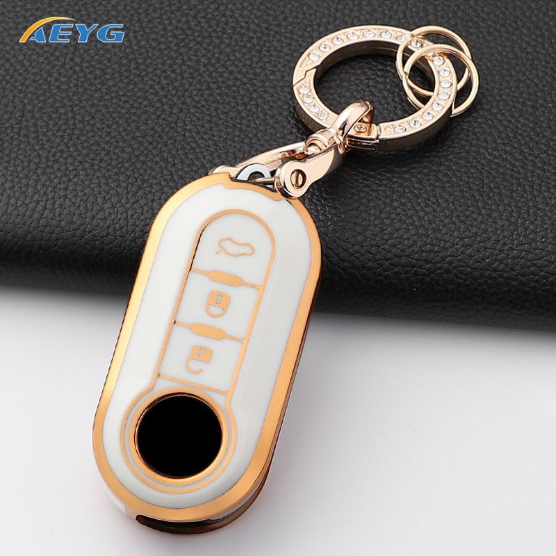 Car Key Case Cover for Fiat 500 Ducato Panda 500L Punto Lancia Musa for Citroen Car Keyring Luxury Keychain Interior Accessories
