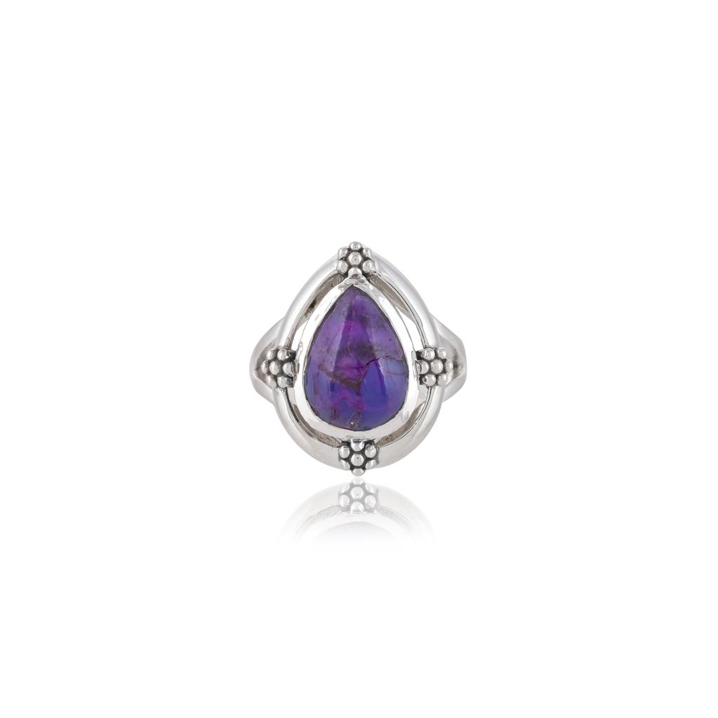 Purple Copper Turquoise Ring In 925 Sterling Silver - Teardrop Statement Jewelry - Bohemian Artisan Design - Gift for Women