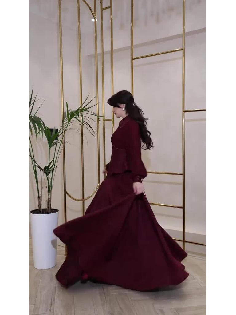 2025 Autumn Retro Palace Style Elegant Long Sleeve Maxi Dress for Women