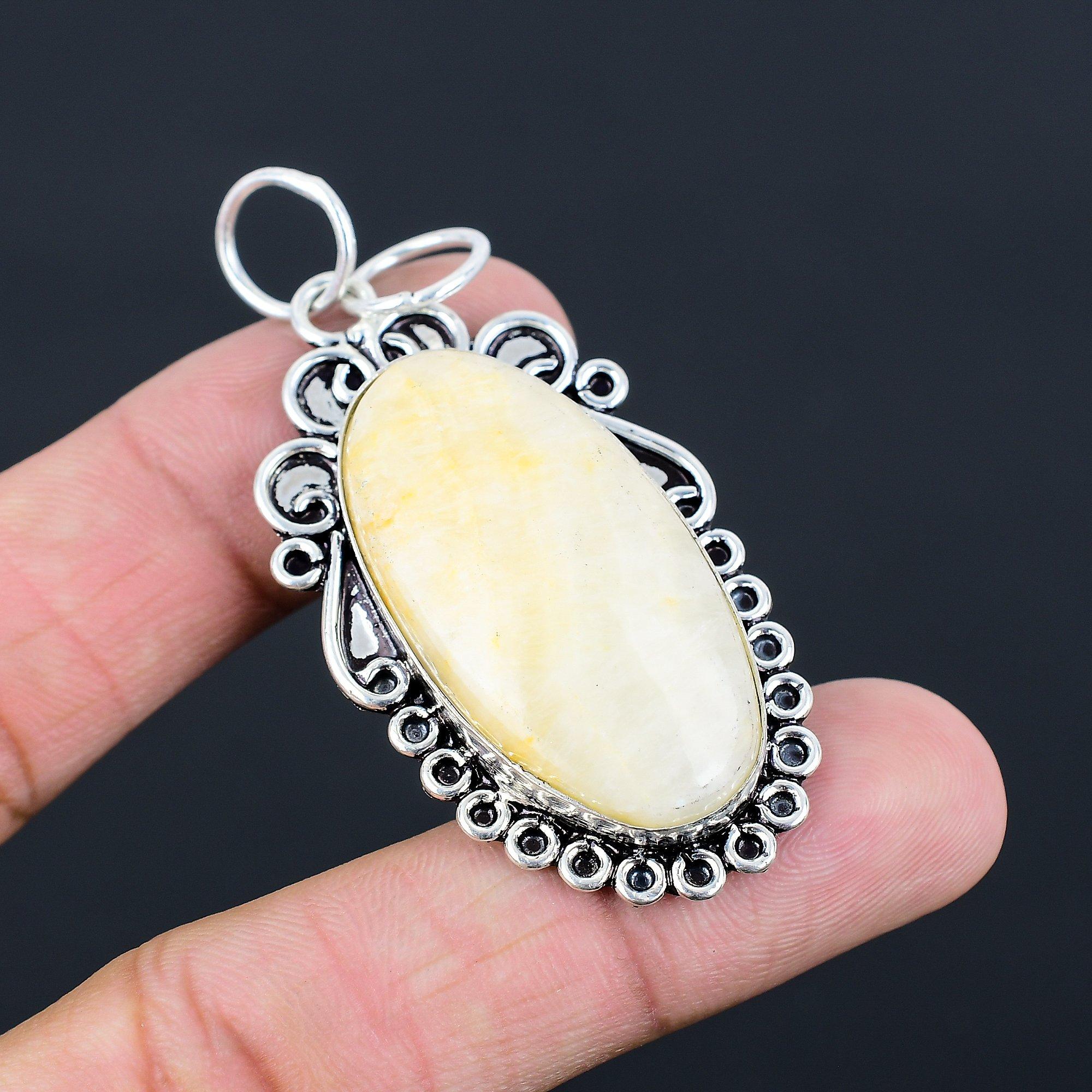 

Oval Sacral Chakra Aragonite Gemstone 925 Sterling Silver Boho Pendant Jewelry