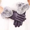 Warm gloves women's leather cold-proof velvet thickened rabbit fur mouth outdoor riding cold autumn and winter touch screen gloves