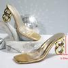 Fashion Gold Square Toe Transparent Pvc Slippers Women 2025 Summer Strange High Heels Sandals Women Silver Slip On Plus Size Dress Shoes
