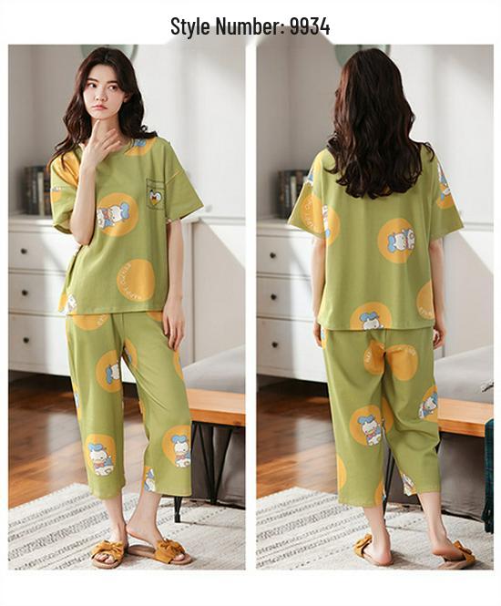 Aifen Teng Women's Summer Cotton Pajama Set: Short Sleeve Top & Three-Quarter Pants, Plus Size, All Cotton