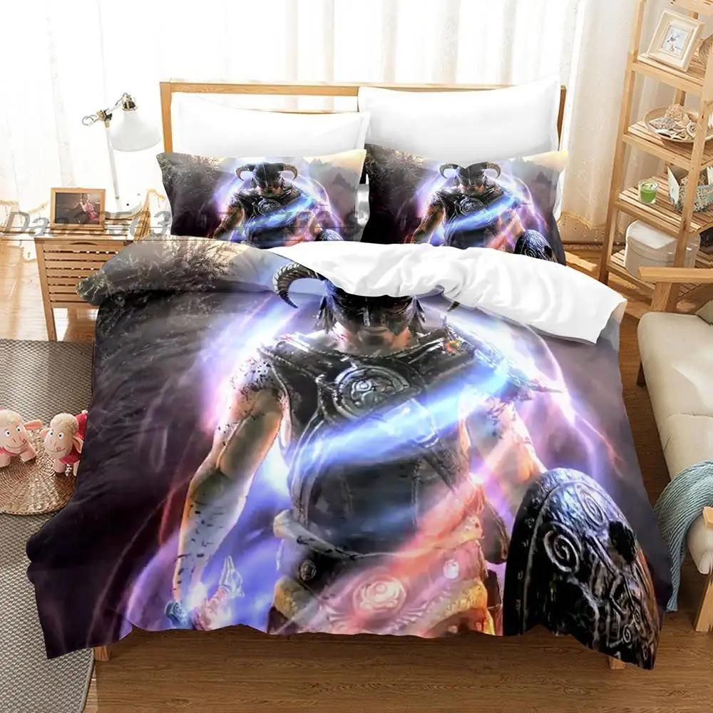 Skyrim Biancheria da Letto Singolo Matrimoniale Ful Quen King-Size Dimensioni Dimensioni Set Biancheria da Letto Aldult Ragazzi Camera da Letto Set Copripiumino Stampa 3D Anime letto