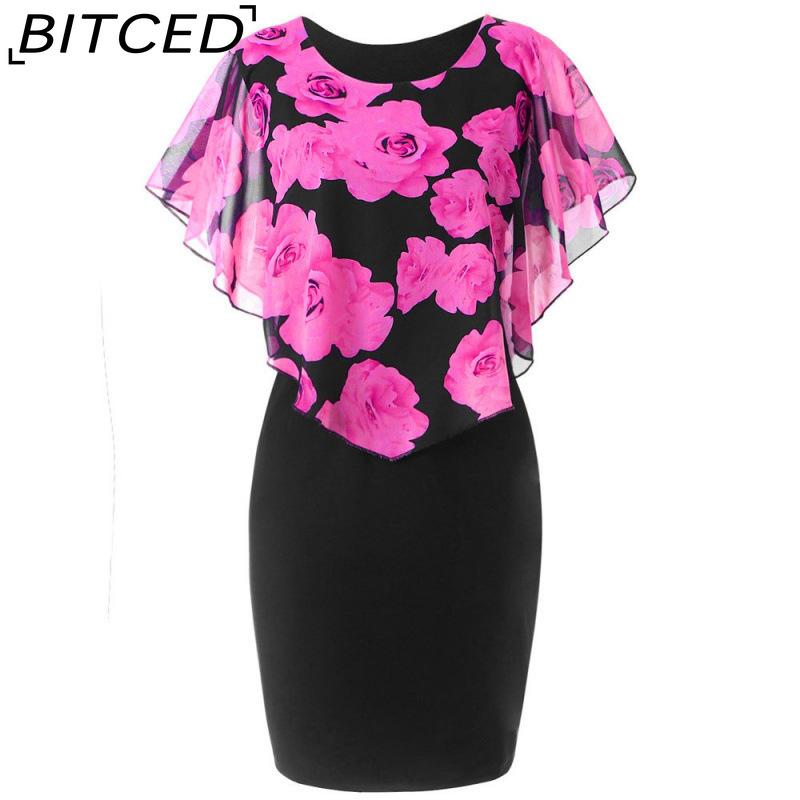 

BITCED Черное сексуальное платье с прозрачной шалью и нежным цветочным принтом S розы красного