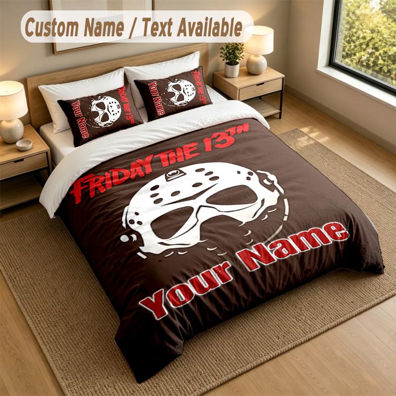 3Pcs Bedding Set Custom Name Text, 1 Sheet 2 Pillowcases Home Bed DecorFriday the 13th Jason Voorhees