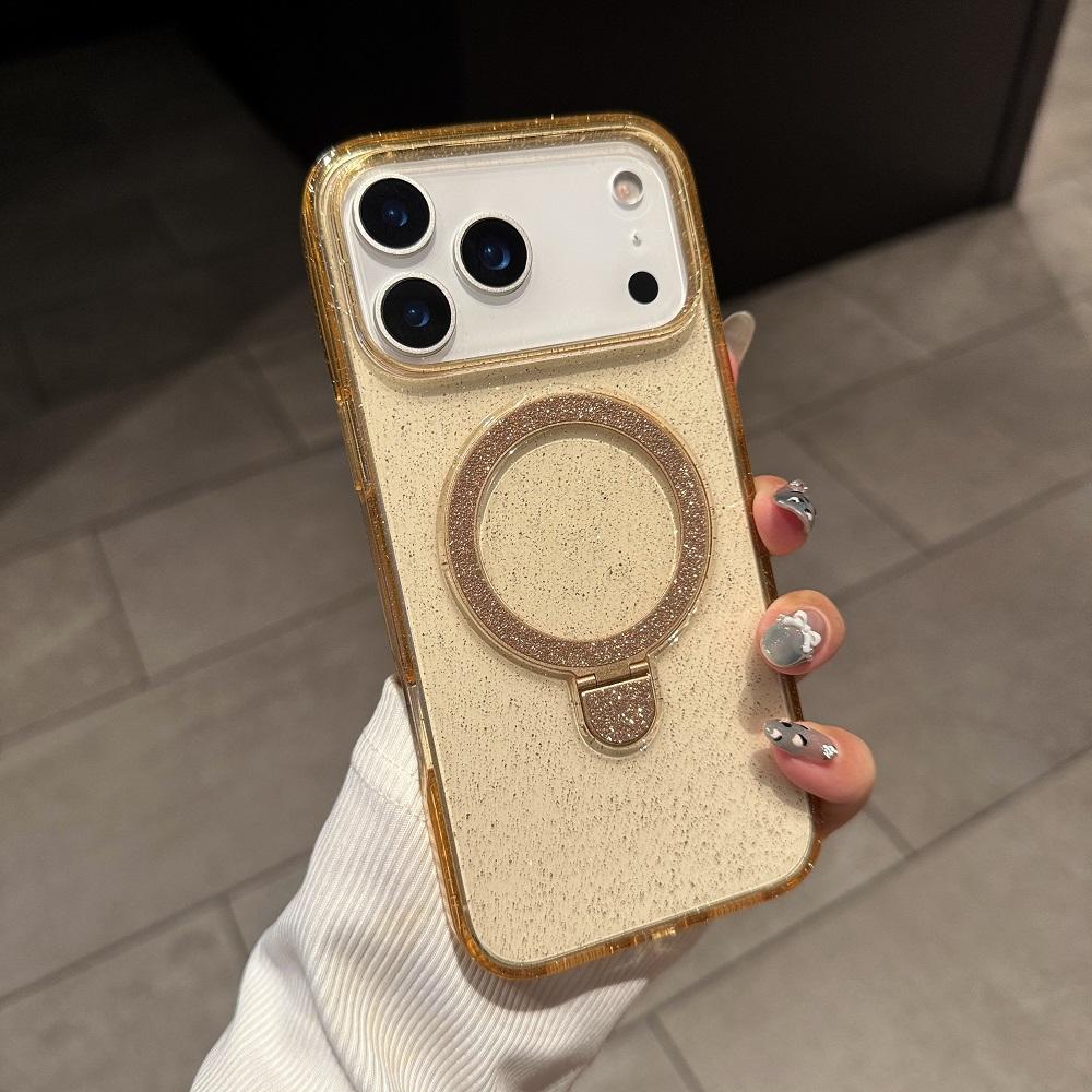 Transparent Glitter Bracket Phone Case For iPhone 17 16 15 14 Plus 13 12 11 Pro Max Luxury Shockproof Protective Back Cover
