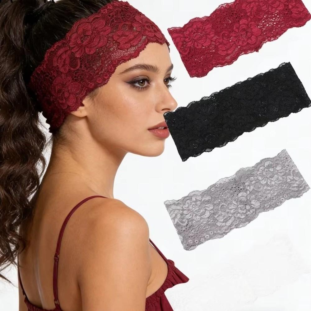 Solid Color Lace Floral Headbands Korean Mesh Elastic Hair Bands Headwear