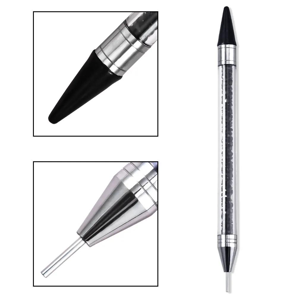

Nails Art Brush For Manicure Double Head Point drill pen Dot Painting Point Pen Rhinestone Picker Wax Pencil Crystal Handle Tool чорний