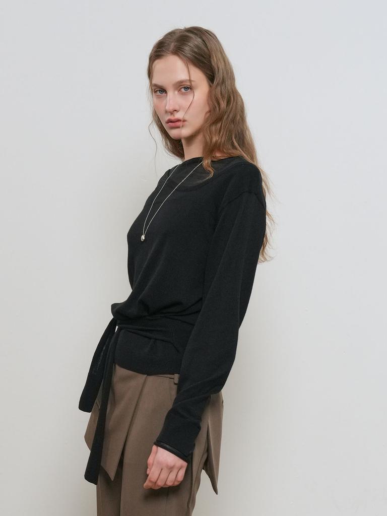 GENERALIDEA Tie Asymmetrical Layered Pullover [Black] / Gf1Lkp521
