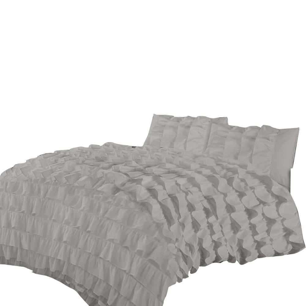 Ruffled Edge 3PC Solid 600 TC Duvet Cover Set (1 Duvet Cover & 2 Pillow Shams) 100% Egyptian Cotton - Multi Sizes & Colors