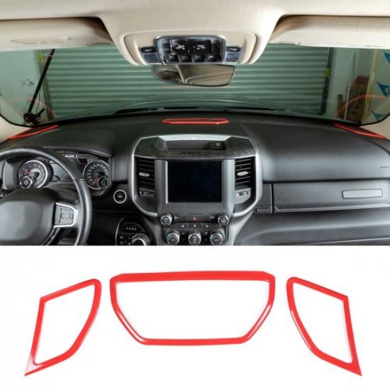 3X Red Central Control Speaker Trim Cover Frame Ring For Dodge Ram 1500 2018+
