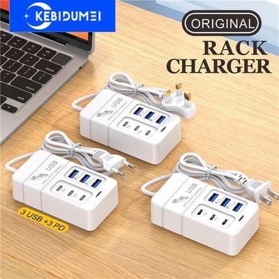 Stazione di ricarica rapida USB a 6 porte 35W PD Tipo C Caricabatterie da muro a ricarica rapida Adattatore hub USB Spina UE USA