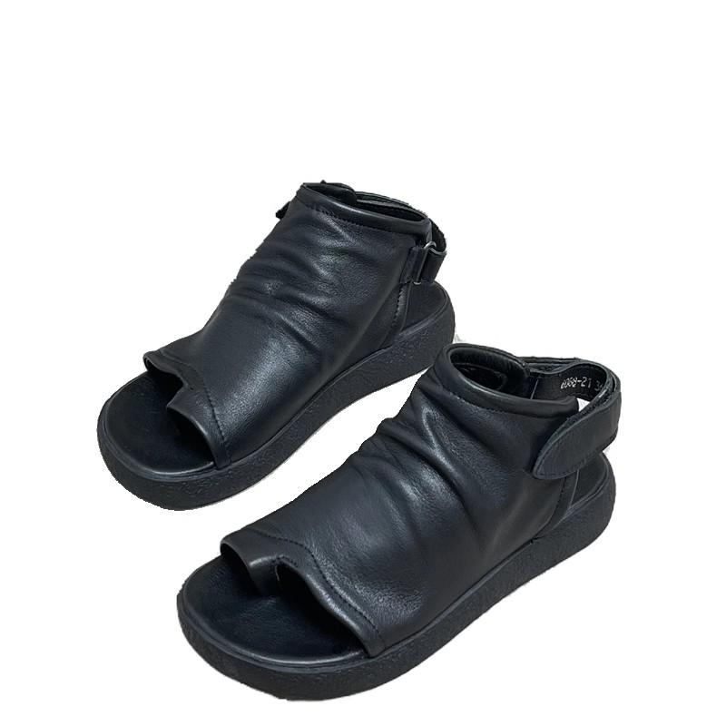 Fashion GKTINOO Retro Casual Women Sandals Open Toe Summer Beach Sandals High Top Hook Loop Platform Genuine Leather Flip Flops Slippers