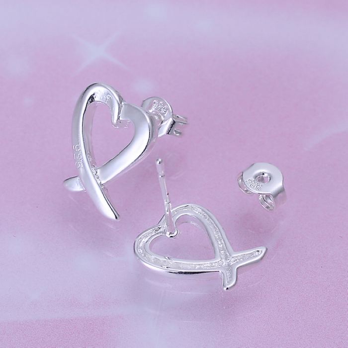 Stud cruce inimă minunat frumos cadou de Valentine moda femei argintiu culoare petrecere cercel bijuterii pret fabricat E055