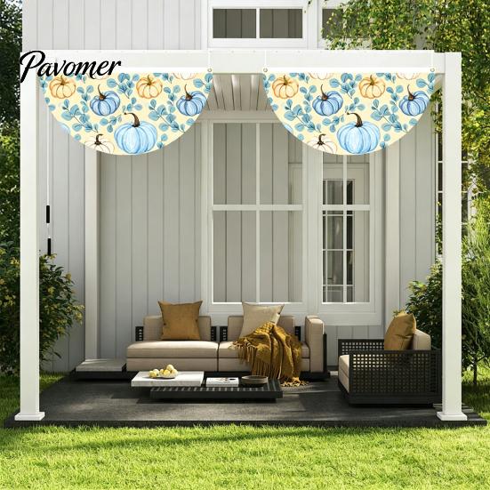 Semicircular Autumn Party Supplies Fall Bunting Fan Flag for Outside, 1.5 X 3ft Turkey Pumpkin Maple Eucalyptus Leaf Holiday Pattern Hanging