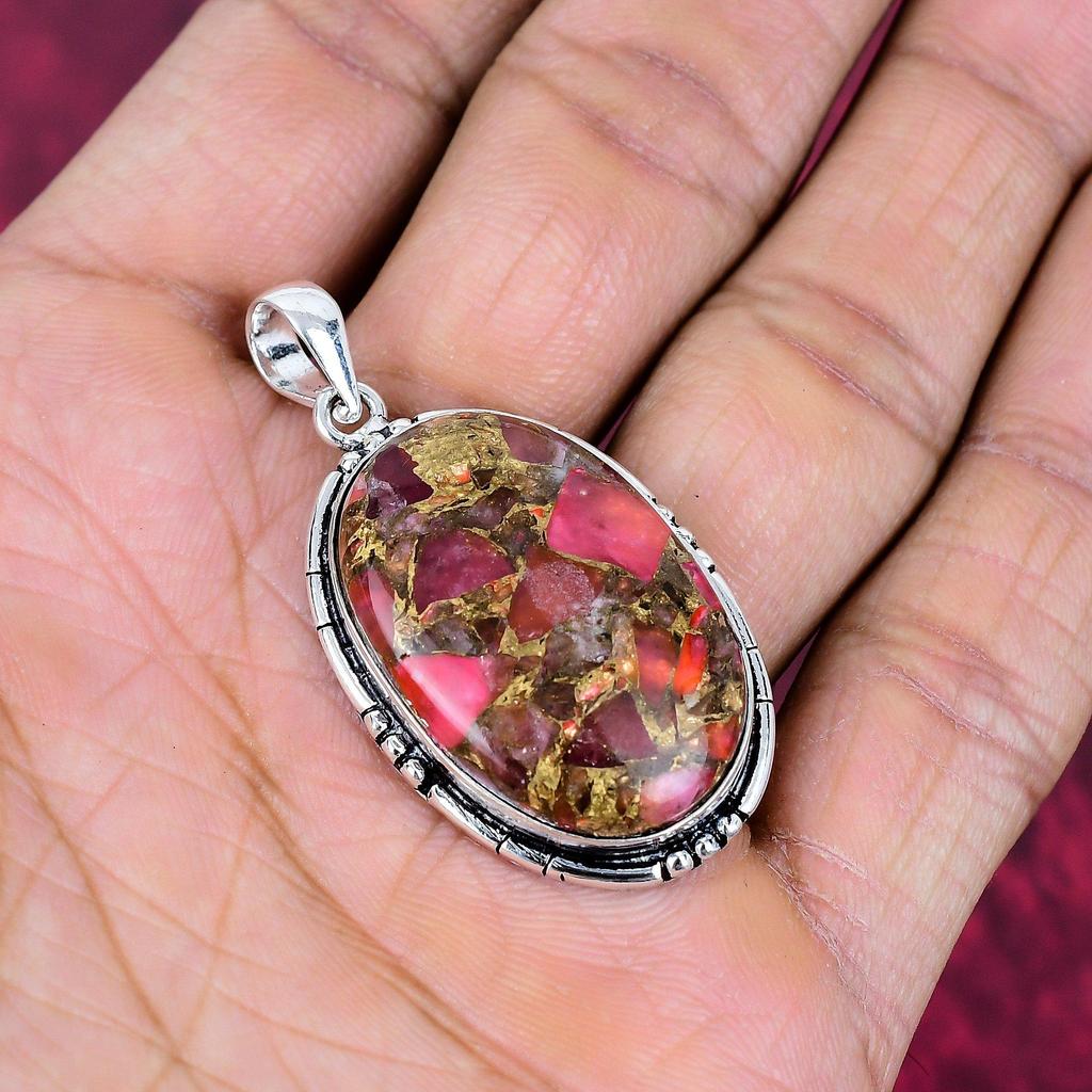 Red Copper Turquoise Pendant, 925 Solid Sterling Silver Jewelry, Gemstone Pendant, Gift For Her Handmade Dainty Jewelry