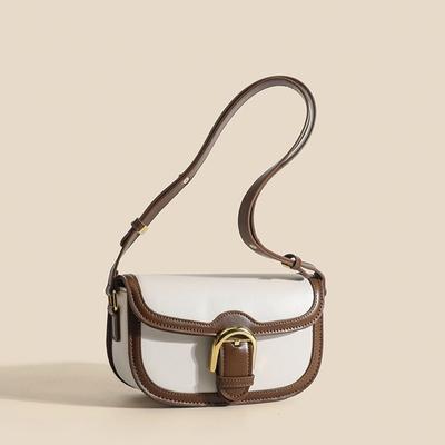 Saddle Bag for Women Retro Semi Circular Bag Synthetic Leather Metal Buckle Single Shoulder Crossbody Bags