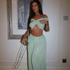 1011 French retro one-word shoulder waist thin split long skirt three-piece bikini swimsuit in swimsuit long skirt