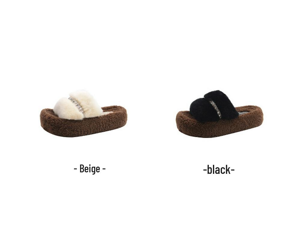 Women's Fuzzy Slippers: New 2025 Thick-Soled, Height-Enhancing, Plus Velvet Cotton for Autumn/Winter