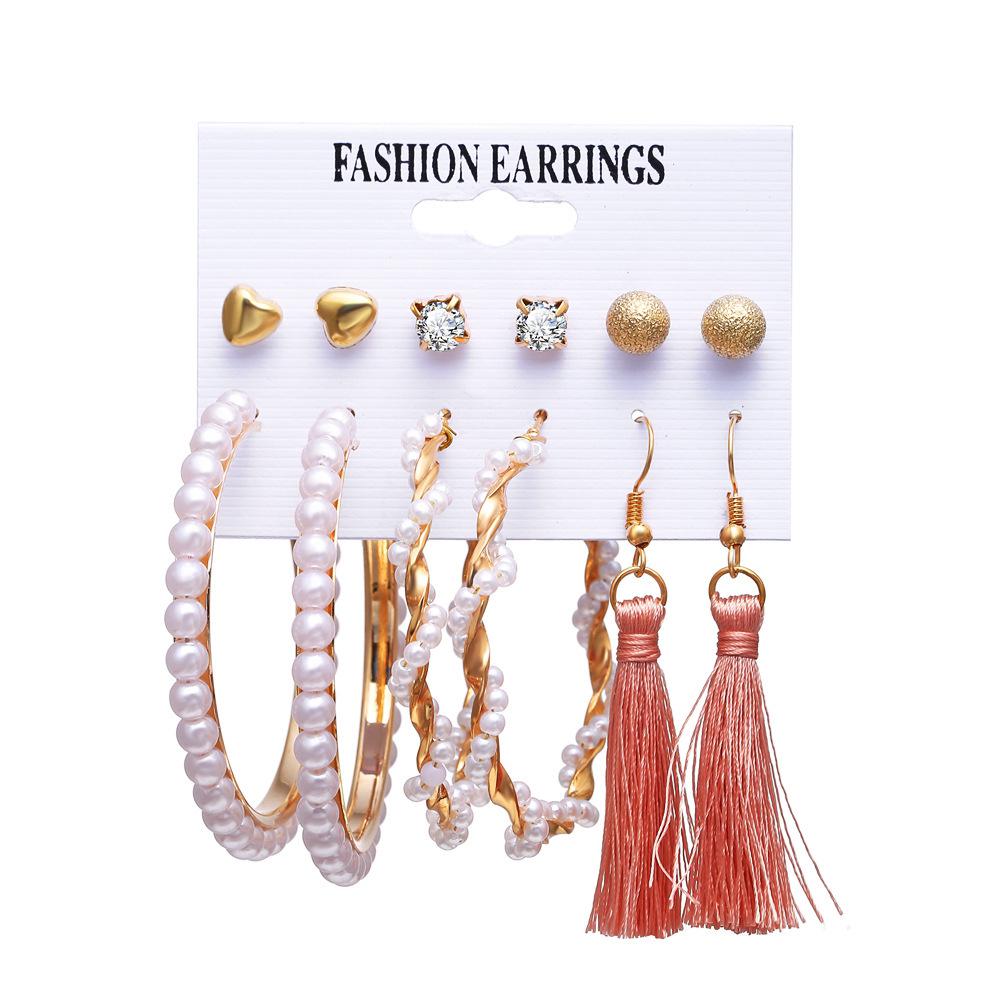 Creative Retro French Gold Pearl-Inlaid Earrings Set for Ladies