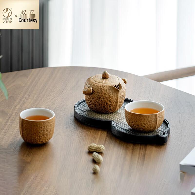 Edenus Ceramic Portable Travel Tea Set with One Pot & Two Cups