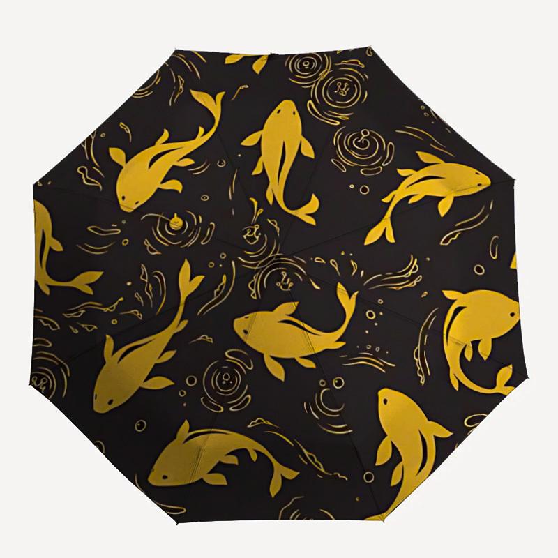 

1pc Fish Pond Automatic Open/close Folding Compact Umbrella, 8-Rib Sturdy Canopy, Lightweight Portable, Commuting Use, Gift, Outdoor Umbrella, Travel