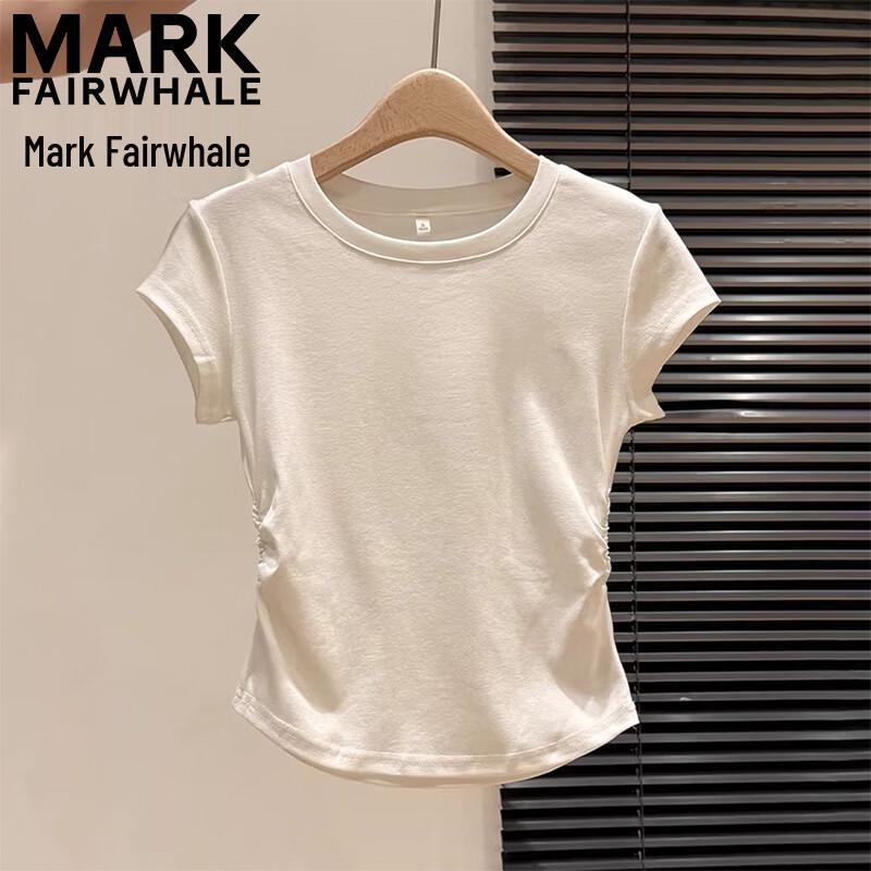 MARK FAIRWHALE Women s Pleated Round Neck Short Sleeve T-Shirt M