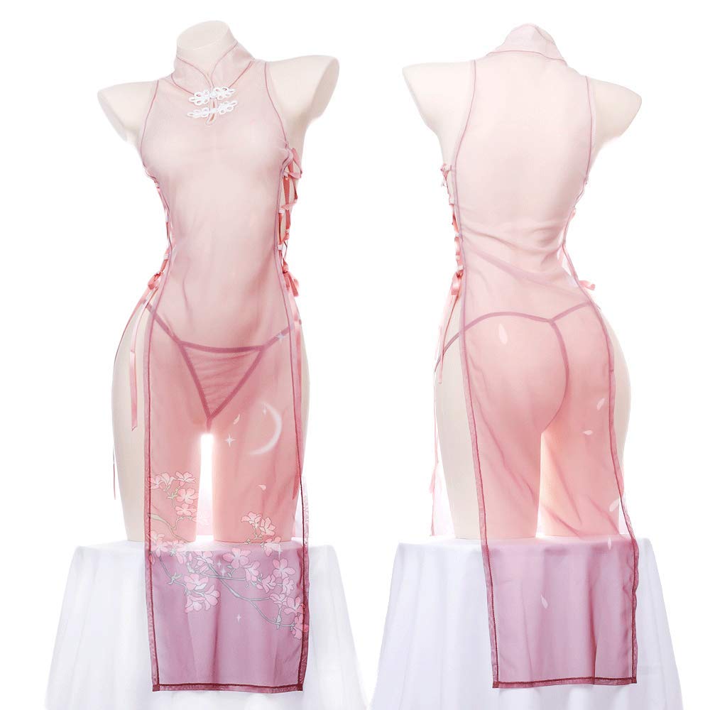 Sexy Chinese Cosplay Baby Doll Chinese Dress Style Chinese Clothes Pajamas Cute Floral Pattern Lingerie Sheer Slip See Through Transparent One Size