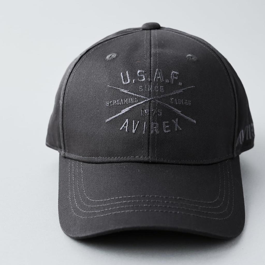 AVIREX ARMY Military Embroidered Baseball Cap for Men Free US BASE 6-Panel Low-Profile (JP, Alphabet, Size, Charcoal)