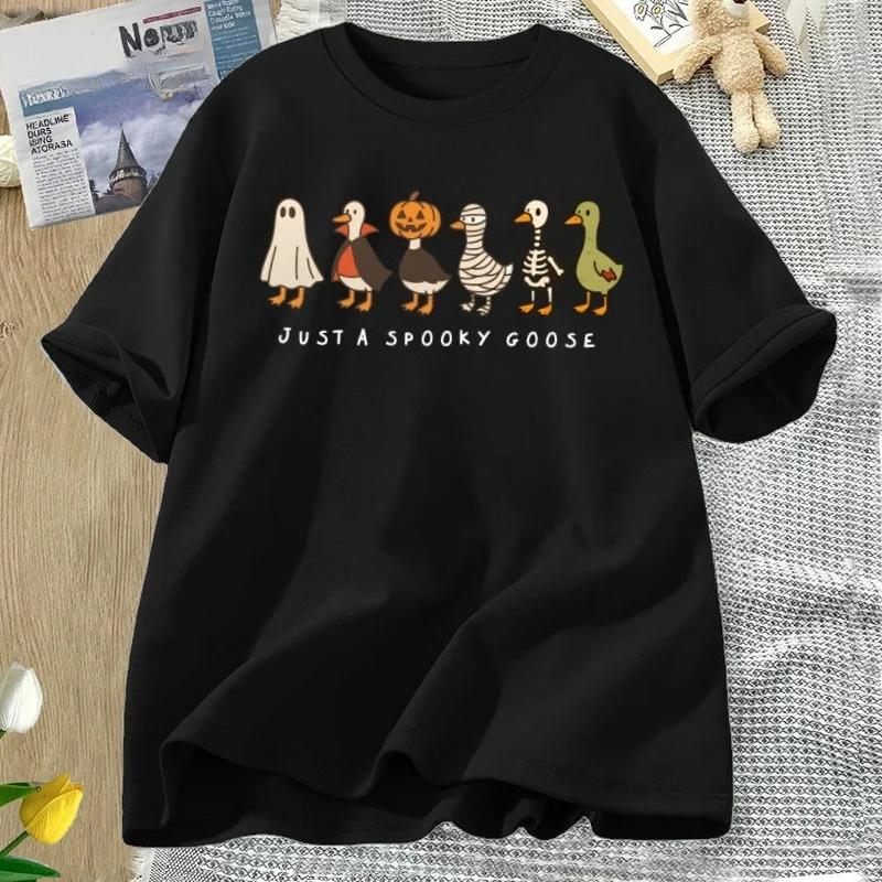 Halloween Goose T Shirt Just A Spooky Goose Tshirt Funny Spooky Season Tshirt Short Sleeve Womens Clothing Vintage Tops M