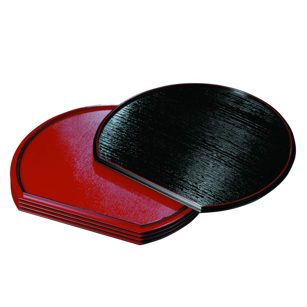 

Yamaya Lacquerware Store Half-Moon Tray Set of 5, Double-Sided, New Year s, Made in Japan, 30cm
