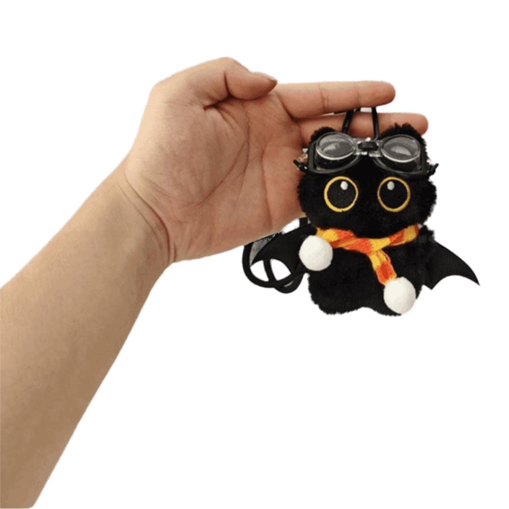 Cute Big Eyes Black Cat Plush Keychain Stuffed Little Devil Cartoon Wings Kitten Doll Pendant Soft Mini Car Keyring Bag Ornament