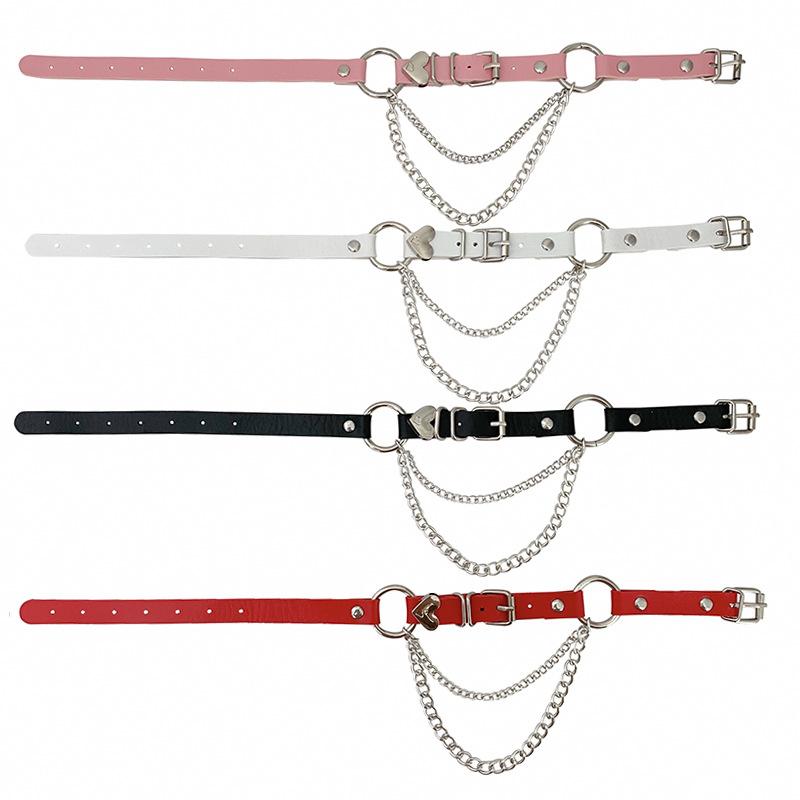 Punk PU leather collar heart-shaped peach heart chain necklace original goth neck chain love exaggerated collarbone chain