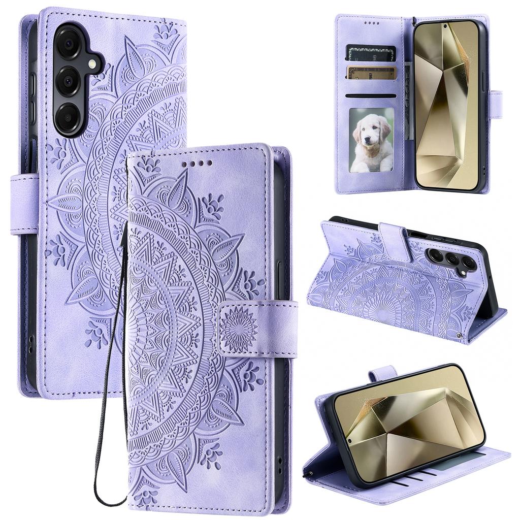 Pouzdro pro Samsung Galaxy A17 s potiskem totemu, s povrchem na dotek jako kůže, peněženkové, kožené, s poutkem na ruku