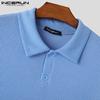 INCERUN Men Lapel Neck Solid Color Stitching Texture Casual T-shirt Tops
