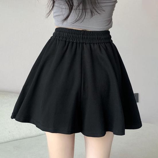Women Summer Shorts Elastic High Waist Adjustable Drawstring Casual Shorts with Pockets Solid Color Wide Leg Shorts